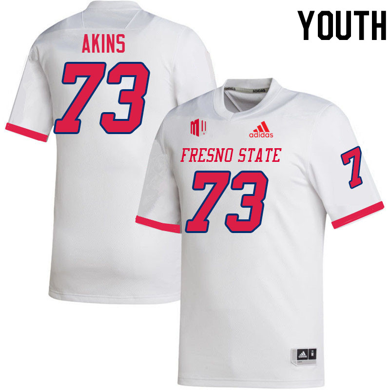 Youth #73 Marsel Akins Fresno State Bulldogs College Football Jerseys Stitched-White